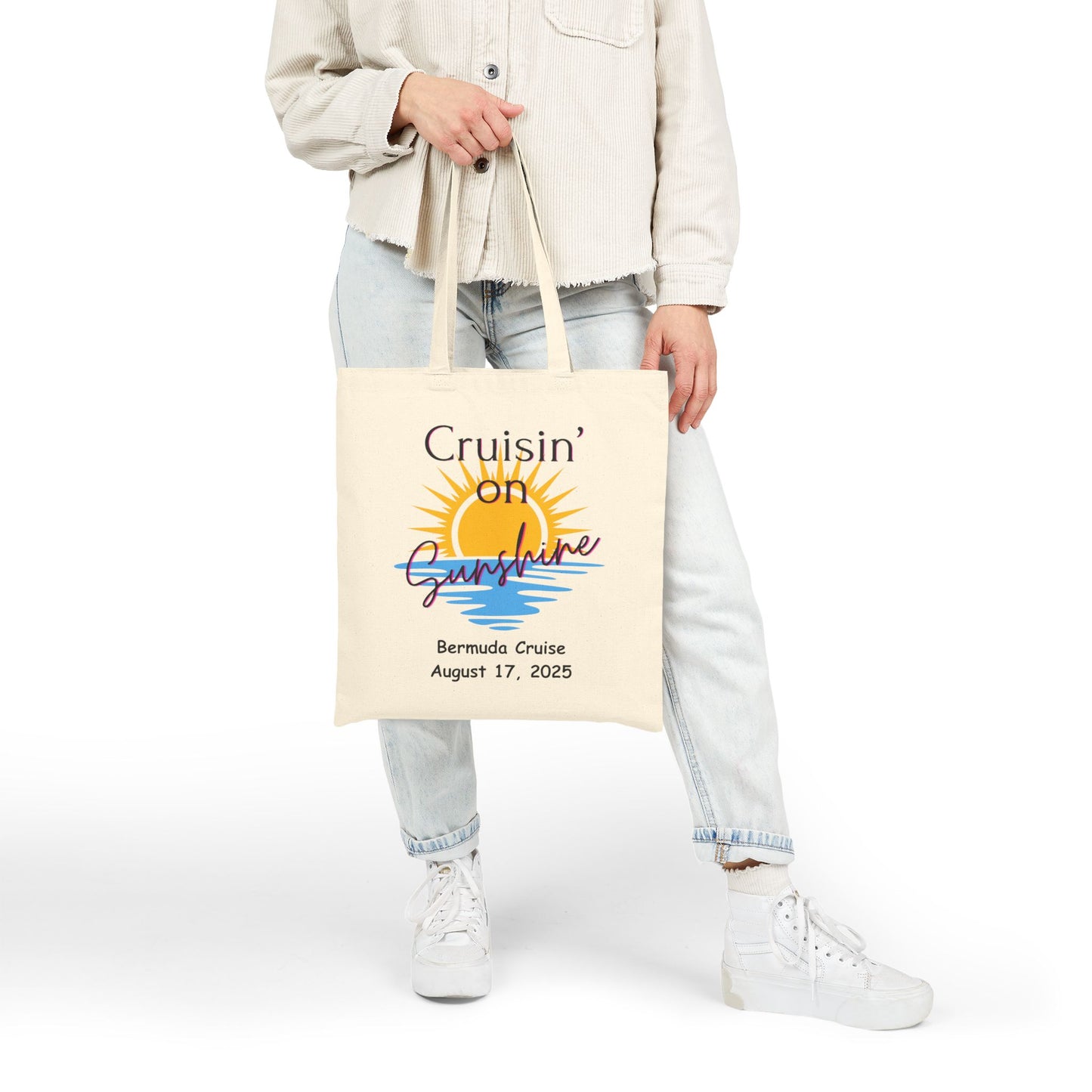 Cruisin' on Sunshine Cotton Canvas Tote Bag - Perfect for Beach Trips & Cruises