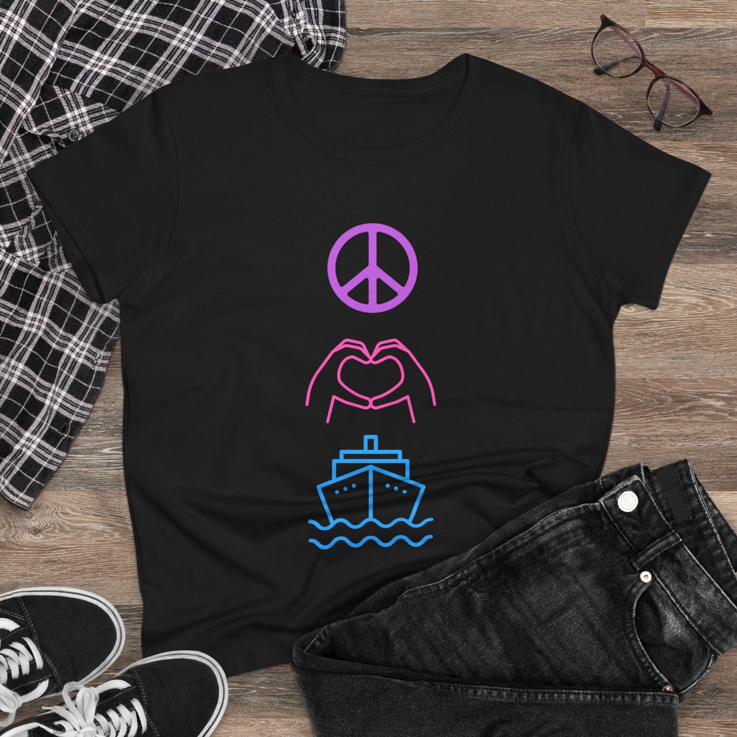 Women's Peace Love Cruise Cotton Tee - Perfect for wearing on your cruise or any day